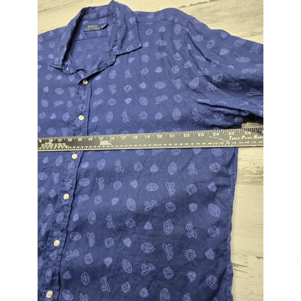 Polo Ralph Lauren Mens XL Navy Blue 100% Linen Crest Logo‎ Short Sleeve Shirt